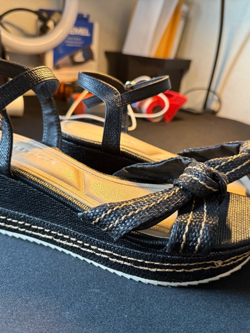 Nautica Black Woven Knot Espadrille Wedge Sandals